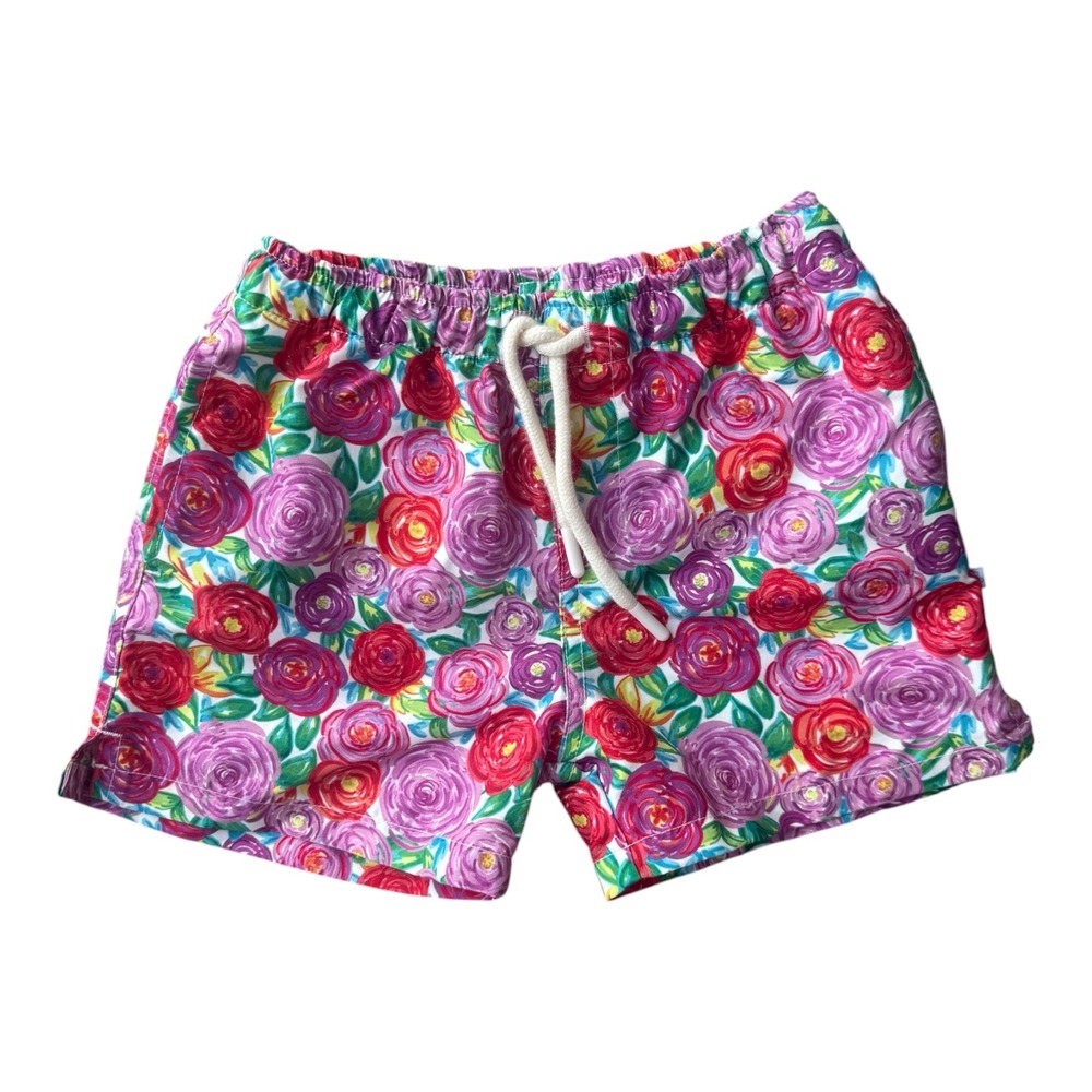 Posh Peanut Toddler Boys Floral Print Swim Trunks 4T